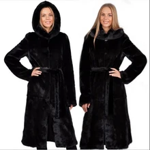 Новые женские имитация пальто с мехом Haining меха норки удлиненный с шапка норковая пальто весь норки размер s-6XL