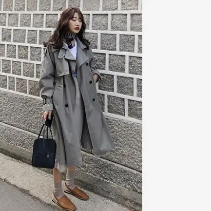 

Korean style women casual loose trench with sashes 2019 new arrival spring long elegant coats ladies Overcoat Outerwear LJ169