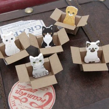 

5Pcs/lot Kawaii Cartoon Cat Memo Pads with Box Sticky Notes Posted Notepads Creative Stationery Desk Accessories Office Supplies