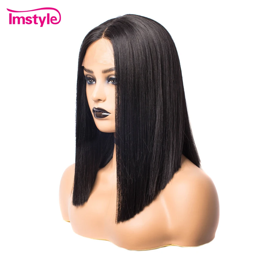 Imstyle Straight Short Bob Black Wigs Synthetic Hair Lace Front Wigs For Women T Part Cosplay Natural Wig Glueless 14 inches Imstyle Straight Short Bob Black Wigs Synthetic Hair Lace Front Wigs For Women T Part Cosplay Natural Wig Glueless 14 inches