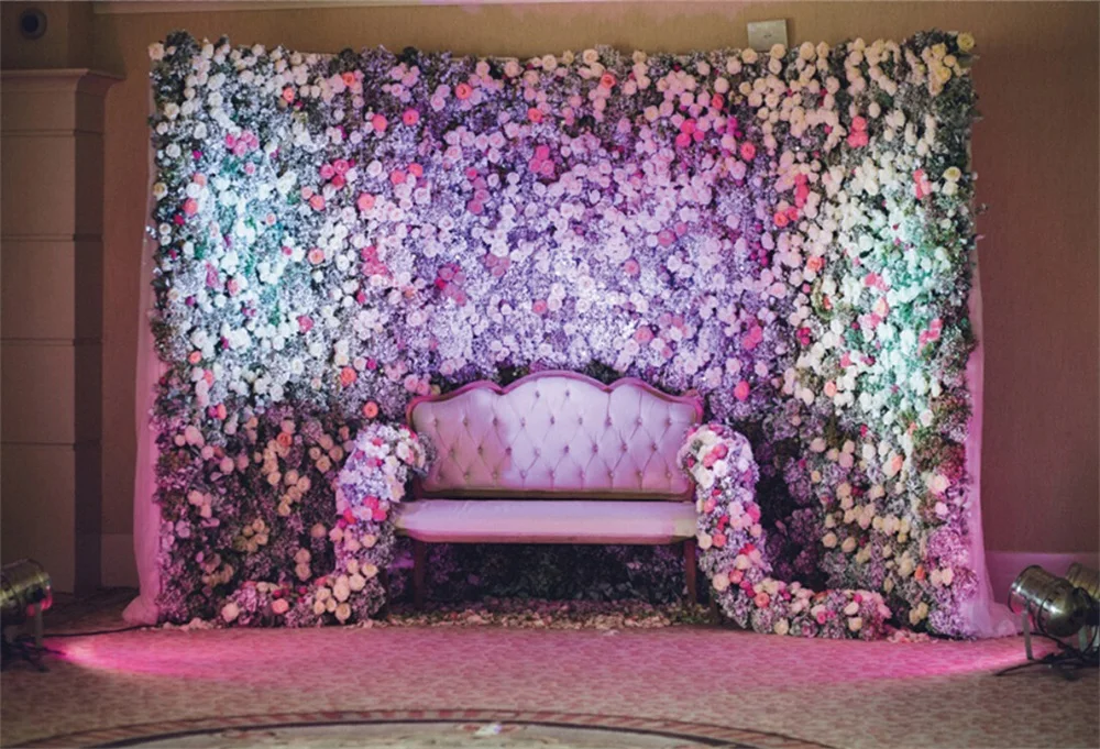 

Laeacco Wedding Flower Wall Stage Sofa Baby Birthday Party Portrait Photography Backgrounds Photographic Backdrops Photo Studio