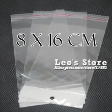 8x16 см самоклеющиеся opp мешок с отверстием для подвешивания, Clear Заголовок Пластик, супермаркет, мешок