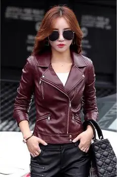 

2016 new autumn fashion street ladies short wash PU leather jacket zipper bright new lady basic jacket good quality