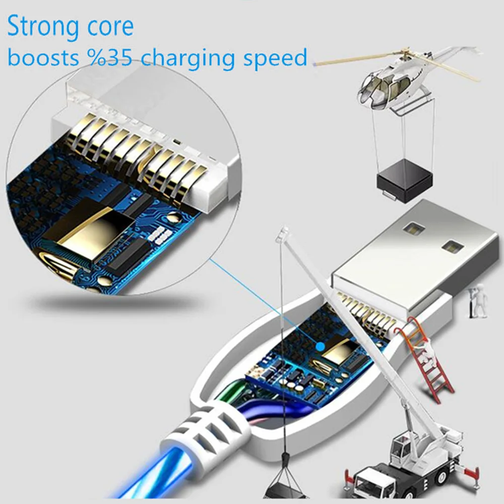 1 м цветной светодиодный светильник, светящийся зарядный кабель для зарядки и передачи данных, кабель для телефона Android Micro USB