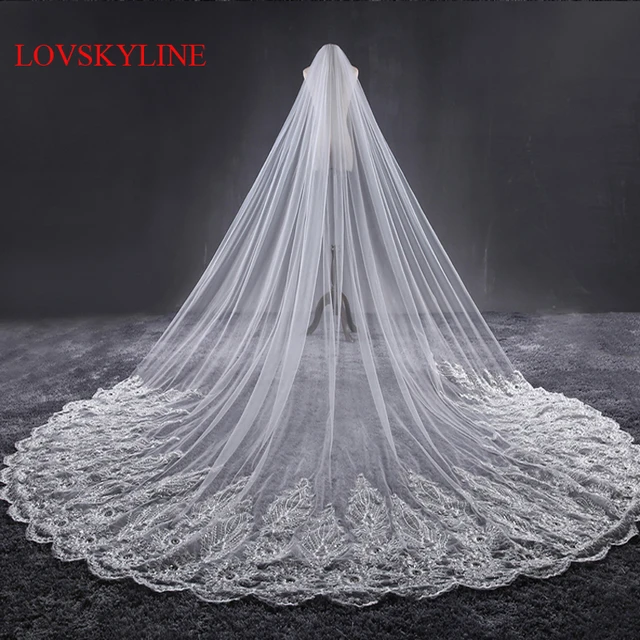 3.2M Meter Ivory Cathedral Wedding Veils Long Lace Edge Bridal Veil