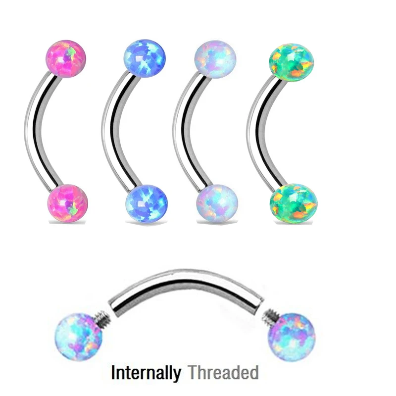 

Showlove-1Pc Synthetic Opal Ball Internally Threaded Curved Eyebrow Barbell Rings Piercing 16g Banana Eyebrow Body Jewelry