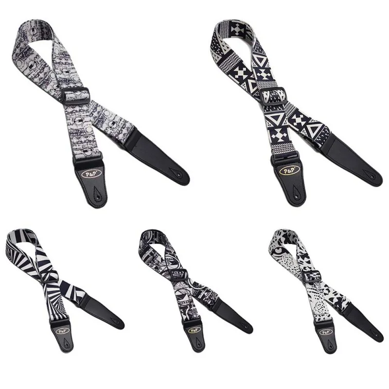 

Black and White Guitar Strap Acoustic Electric Guitar Strap Embroidery Adjustable Music Instruments Accessories Straps New