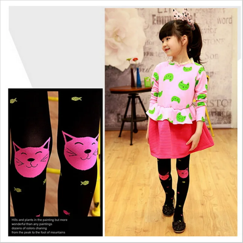 1 пара бархатные колготки для девочек с рисунком кошки и рыбы|kids tights|designer kids tightsgirl