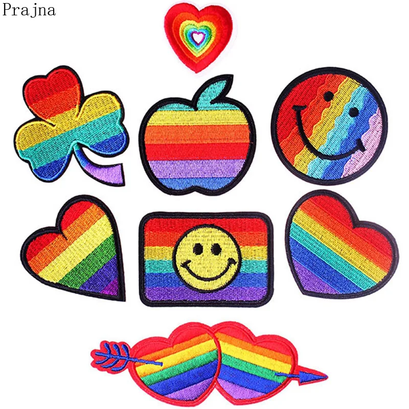 

Prajna Rainbow Flag Gay Pride Patch Iron On Embroidered Parches Love Heart Patches For Clothes Garment Decor Badge Washable DIY