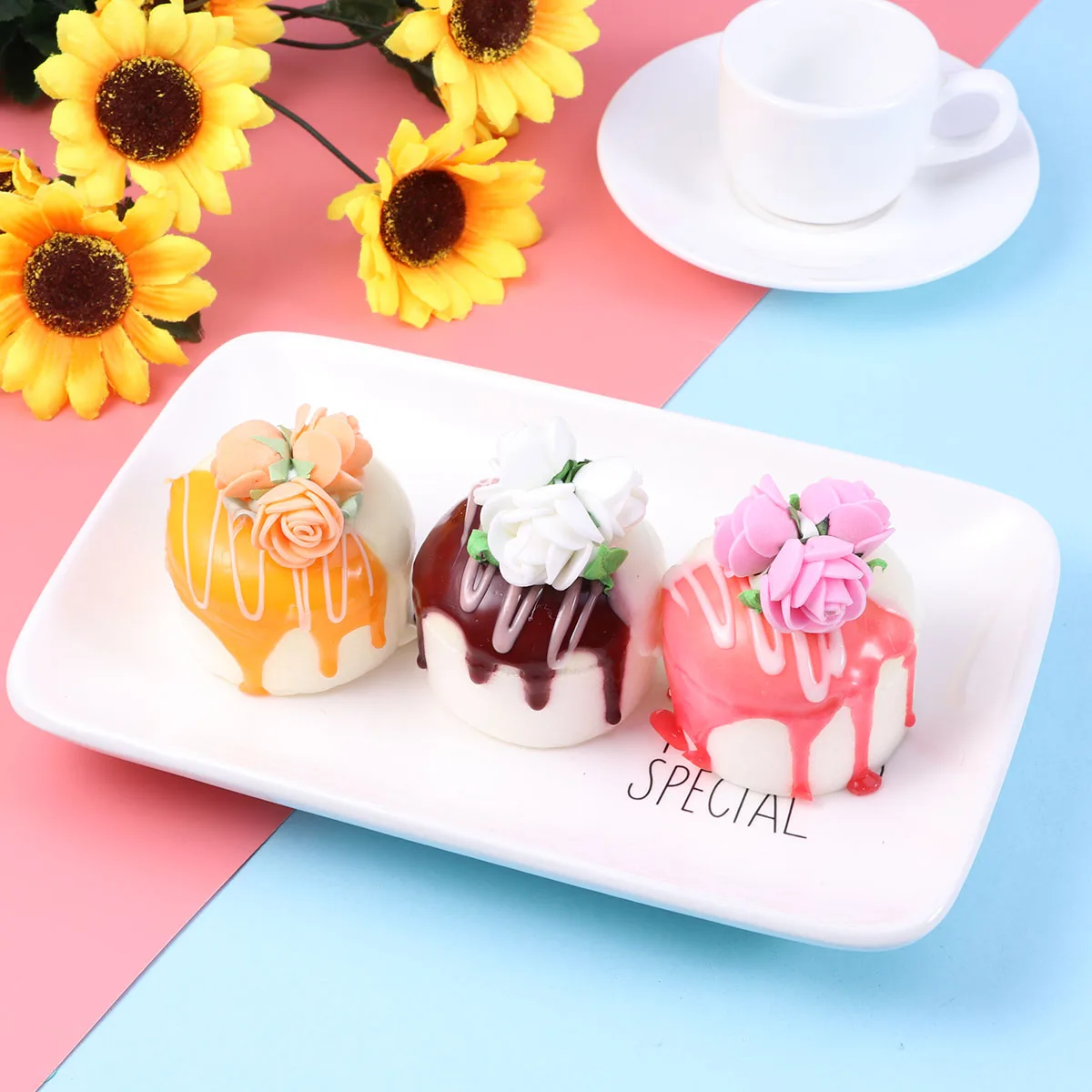 

6pcs Round Rose Cake Artificial Cake Model Set Mousse Dessert Children Cognitive Toys For Party Decoration Display