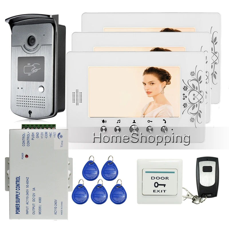 Free Shipping Home 7 LCD Color Video font b Door b font Phone Intercom 1 RFID