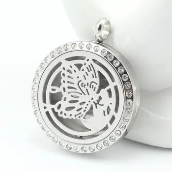 

Stainless Steel flying butterfly rhinestone Essential Oil Diffuser Perfume Locket Pendant Necklace