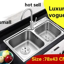 Квартиры двойной кухонный паз раковина vogue сделать Блюда Высокого Качества 304 нержавеющая сталь Горячая 78x43 см