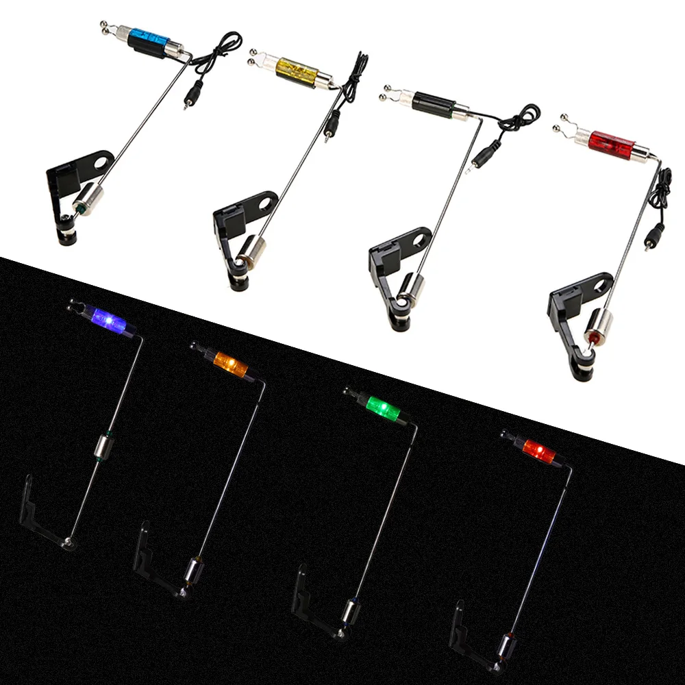 

4Pcs Fishing Alarm Iron Fishing Bite Hanger Swinger LED Illuminated Indicator Fishing Tackle Tools LED Illuminated Indicator