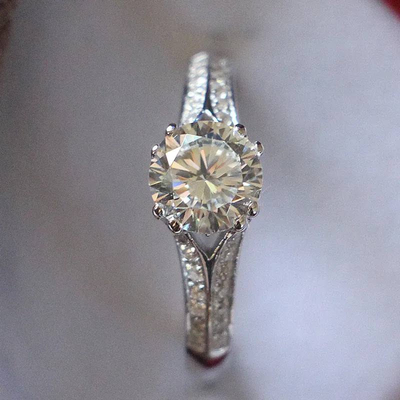 

Pure 14K White Gold Ring 1.5CT Diamond Ring Engagmenet Jewelry Hears Pattern Side Semi Mount Quality AU585 Gold Shine