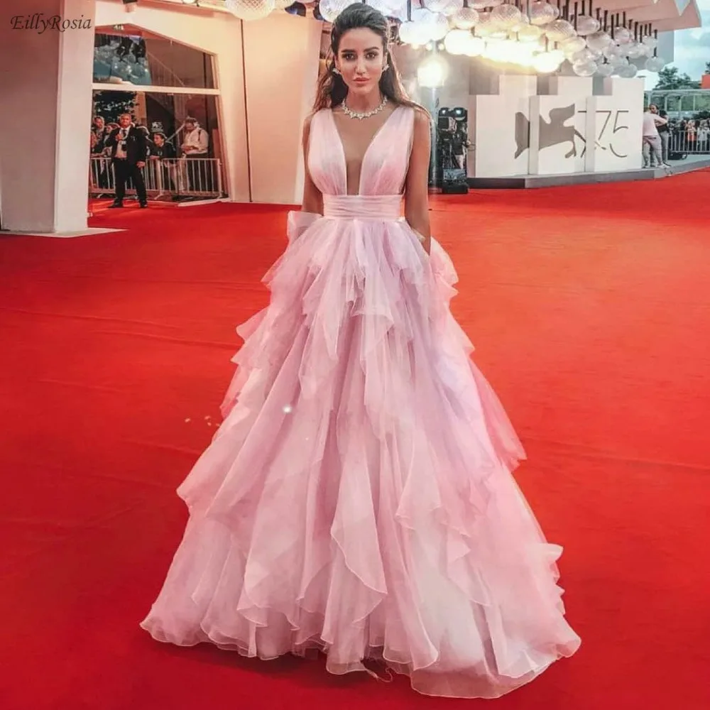 Шикарное розовое платье для выпускного вечера 2019 vestidos largos глубокий v образный