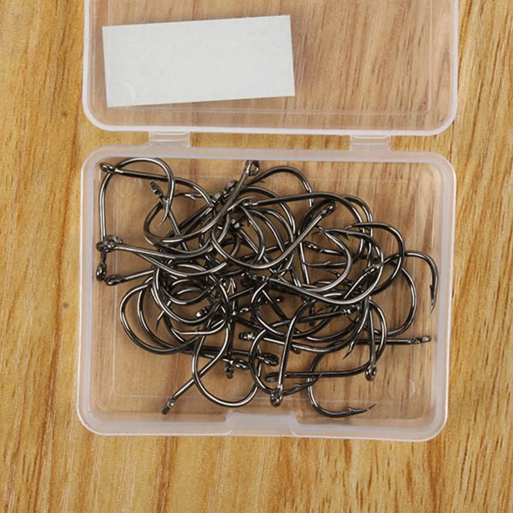 

40 Pcs 10 Size Box Assorted Black Silver Fishing Sharpened Hook Lure Tackle