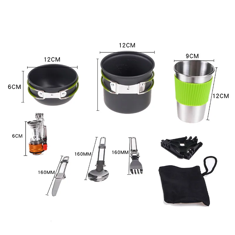 Outdoor Cookware Set Pots Pans Camping Hiking Folding Tableware Cooking Picnic Traveling Bowl Pot Pan Set Folding Spoon Fork