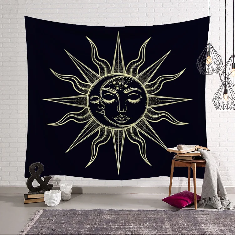 Golden Moon Sun Tapestry Fabric Decor Blanket Yoga Sleeping Mat Large150x130cm Beach Towel Carpet Psychedelic tapestry Wall Rug