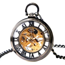 Antique Style Stylish Men Pocket Watch FOB Vintage Analog Clock Women Pendant Mechanical Hand Wind Pocket-Watch Glass Skeleton