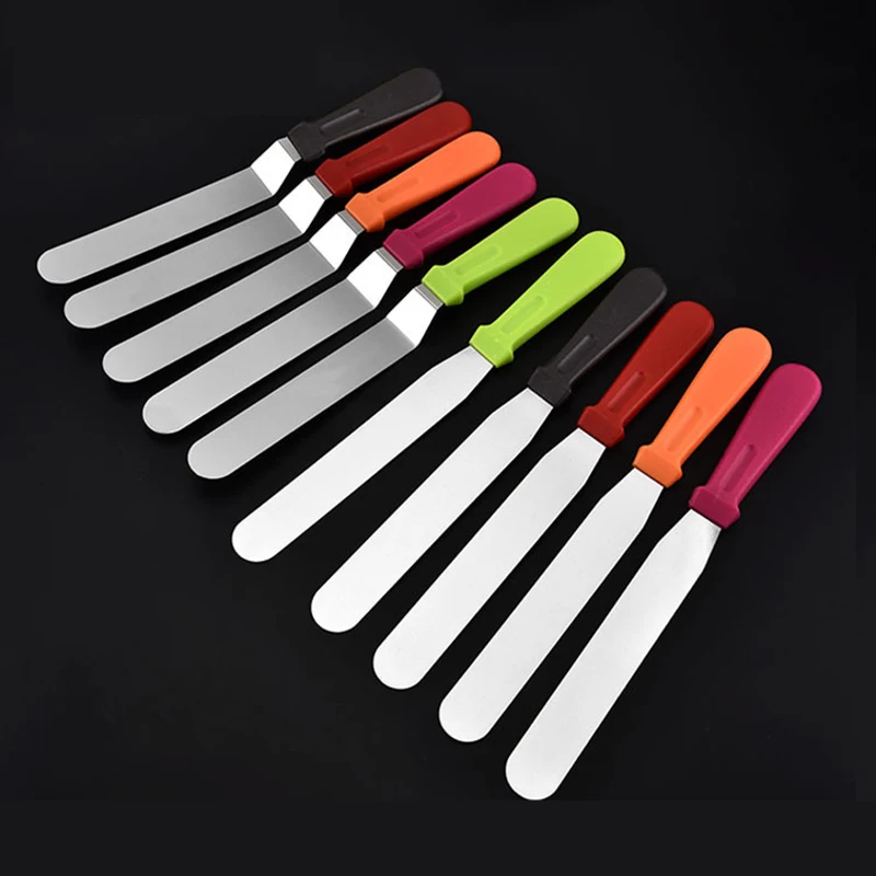  8 In Stainless Steel Spatula Cake Decorating Cream Butter Straight Curved Spatula Baking Utensils D
