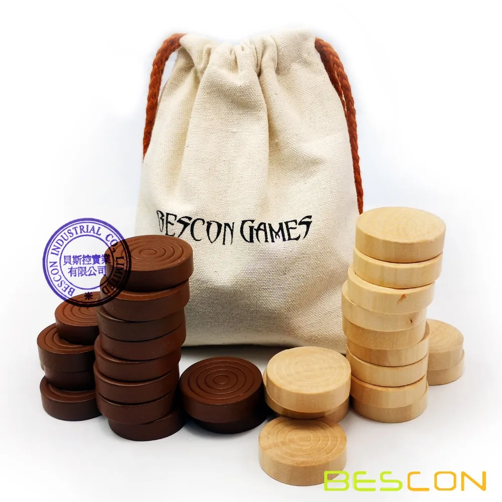 

Bescon 1-3/16 inch Classic Carved Stackable Wooden Checkers in Natural Wood and Brown Color (30 pieces) - With Drawstring Bag
