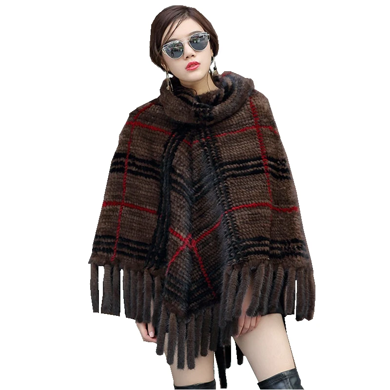 Autumn Winter Ladies' Genuine Knitted Mink Fur Shawls With Tassels ...