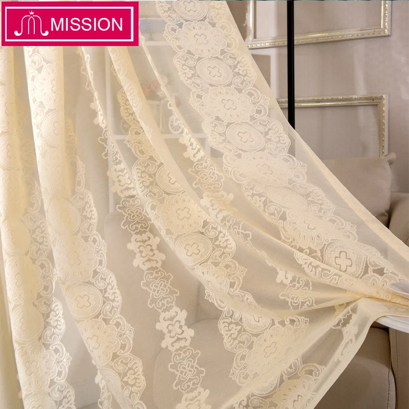 

MISSION Decorative Semi jacquard Lace sheer Curtain Tulle Voile Panel for Windows Living Room Kitchen Bedroom Door Curtains
