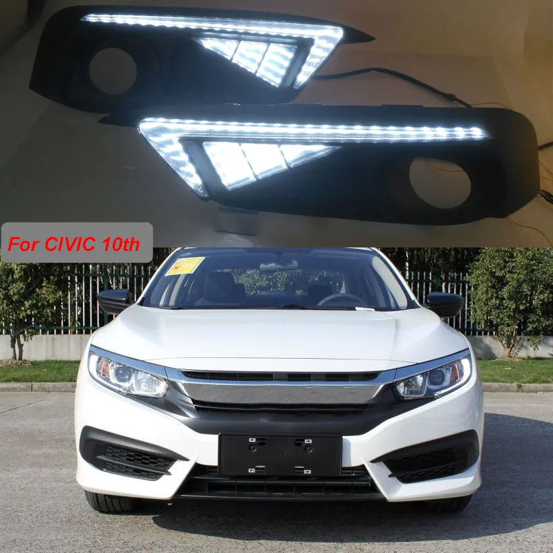 

For Honda CIVIC 2016 2017 2018 turn signal relay car-styling waterproof 12V LED CAR DRL Daytime running lights fog lamp cover