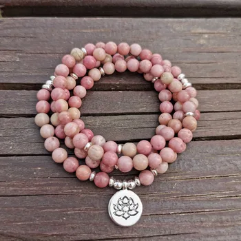 

Women`s Yoga Bracelet 6MM Natural Stone 108 Mala Rhodonite Bracelet Healing Spiritual Buddh jewelry Gift