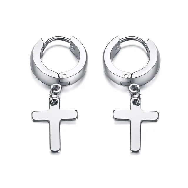 Cross Earrings for Women Men Gold Color Stainless Steel Men's Stud