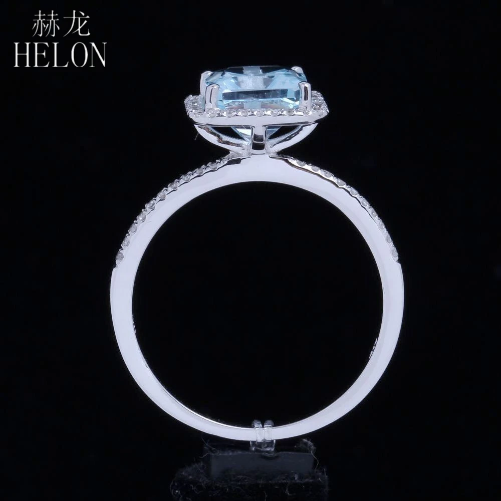 HELON Solid 10K белое золото Изумрудное кольцо 2.4ct натуральный, небесно-синий топаз натуральные бриллианты кольцо женская помолвка Свадебная вечеринка ювелирные изделия