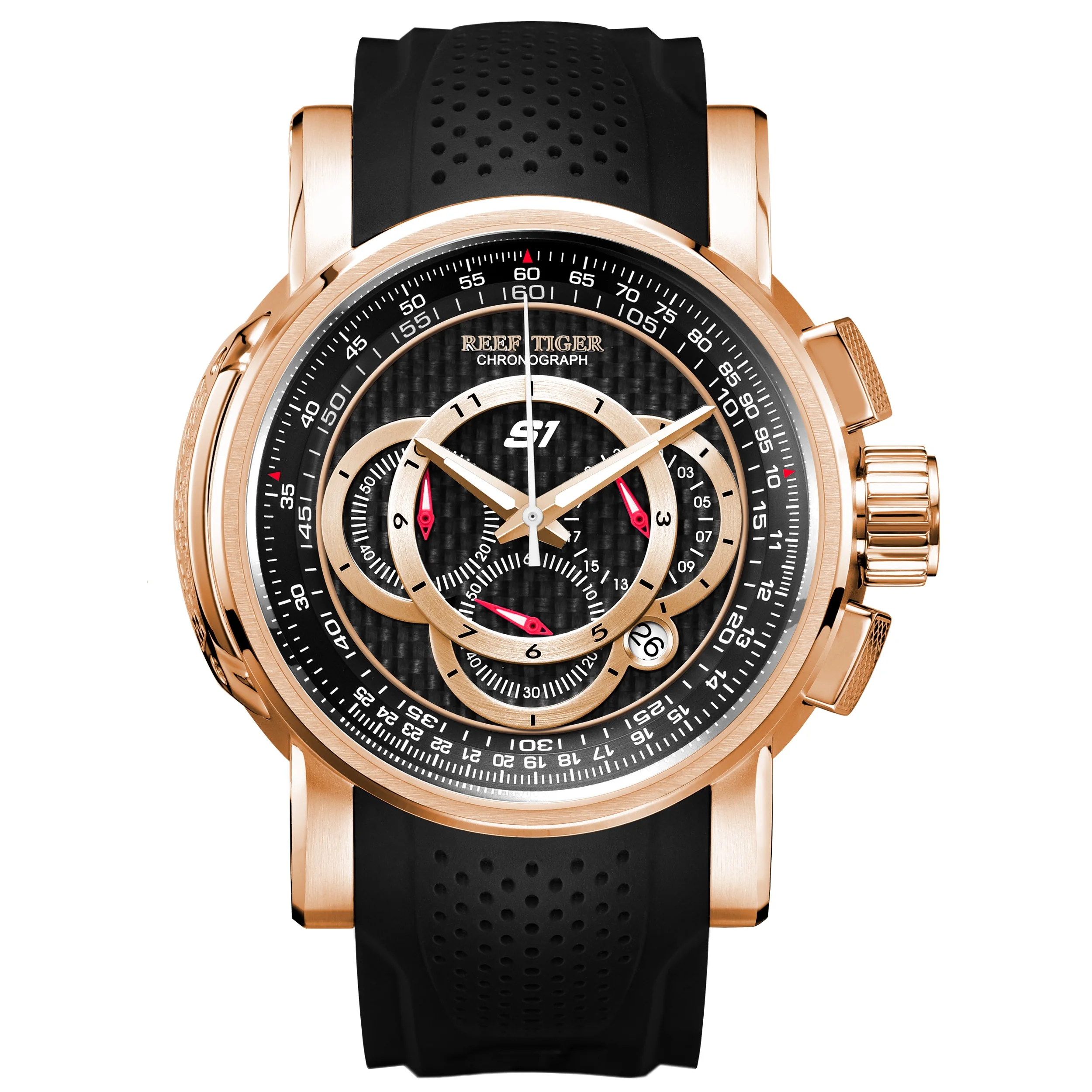 Риф Тигр/RT дизайнерские спортивные часы для мужчин розовое золото Кристалл Кварцевые часы с хронографом и датой reloj hombre RGA3063