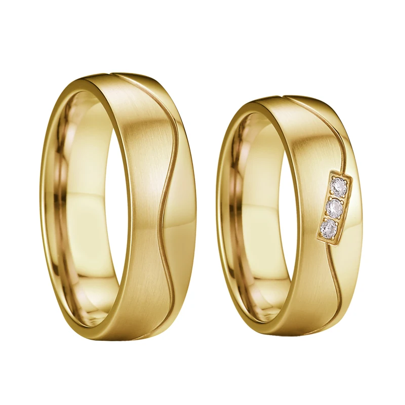 Gold color Titanium stainless steel rings men Jewelry Alliances Anniversary engagment wedding band Couple rings for women