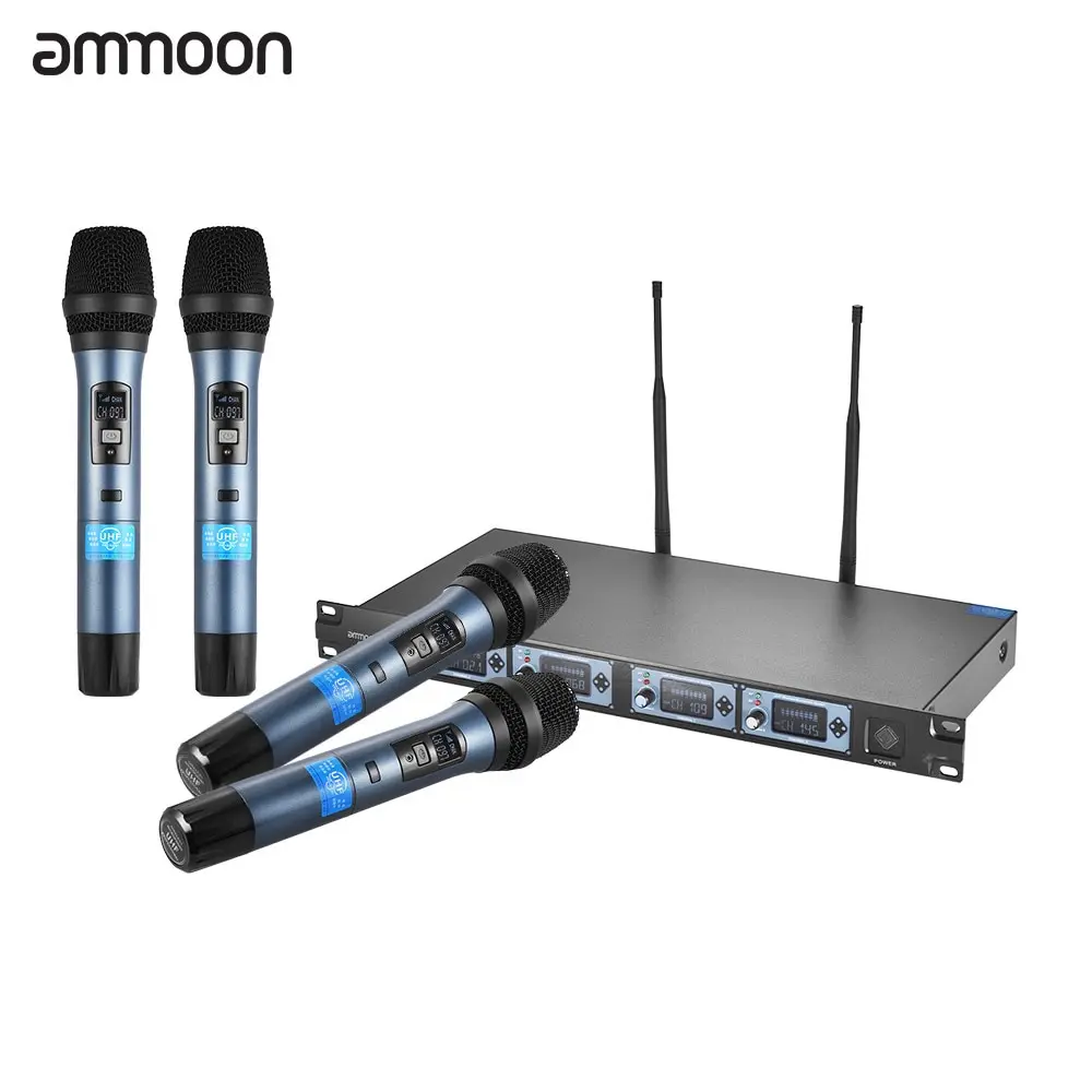 

ammoon 4D Professional 4 Channel UHF Wireless Handheld Microphone System 4 Microphones 1 Wireless Receiver