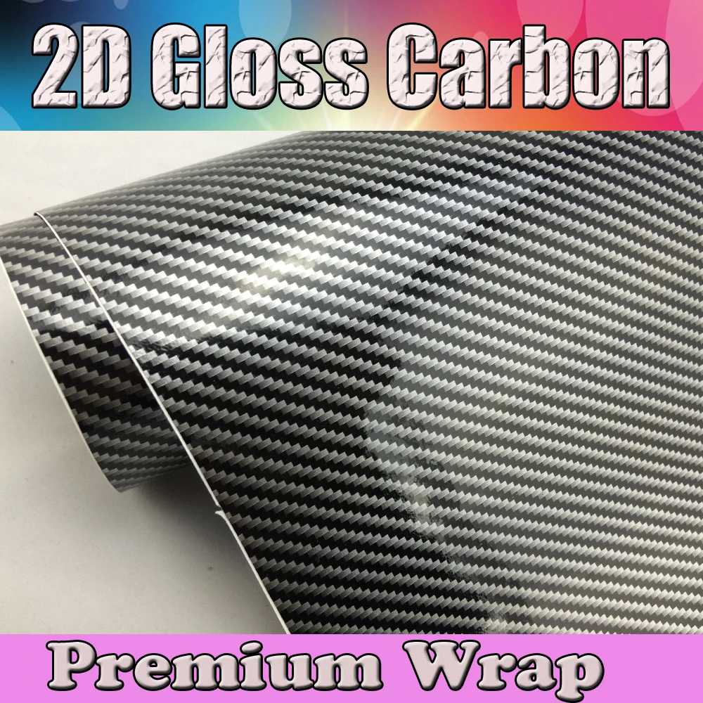 2D Black Glossy Carbon Fiber Premium Car Vinyl Wrapping Film Glossy