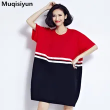 Muqisiyun плюс размер подходит 60-80 кг женская летняя мода женский короткий рукав пэчворк большой размер футболка Топы оверсайз T3611