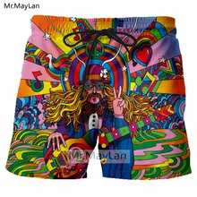 Groovy хиппи музыкант красочные Радуга гитары 3D печатных для мужчин Hipster обшитые мужские шорты бермуды Casaul пляжные шорты