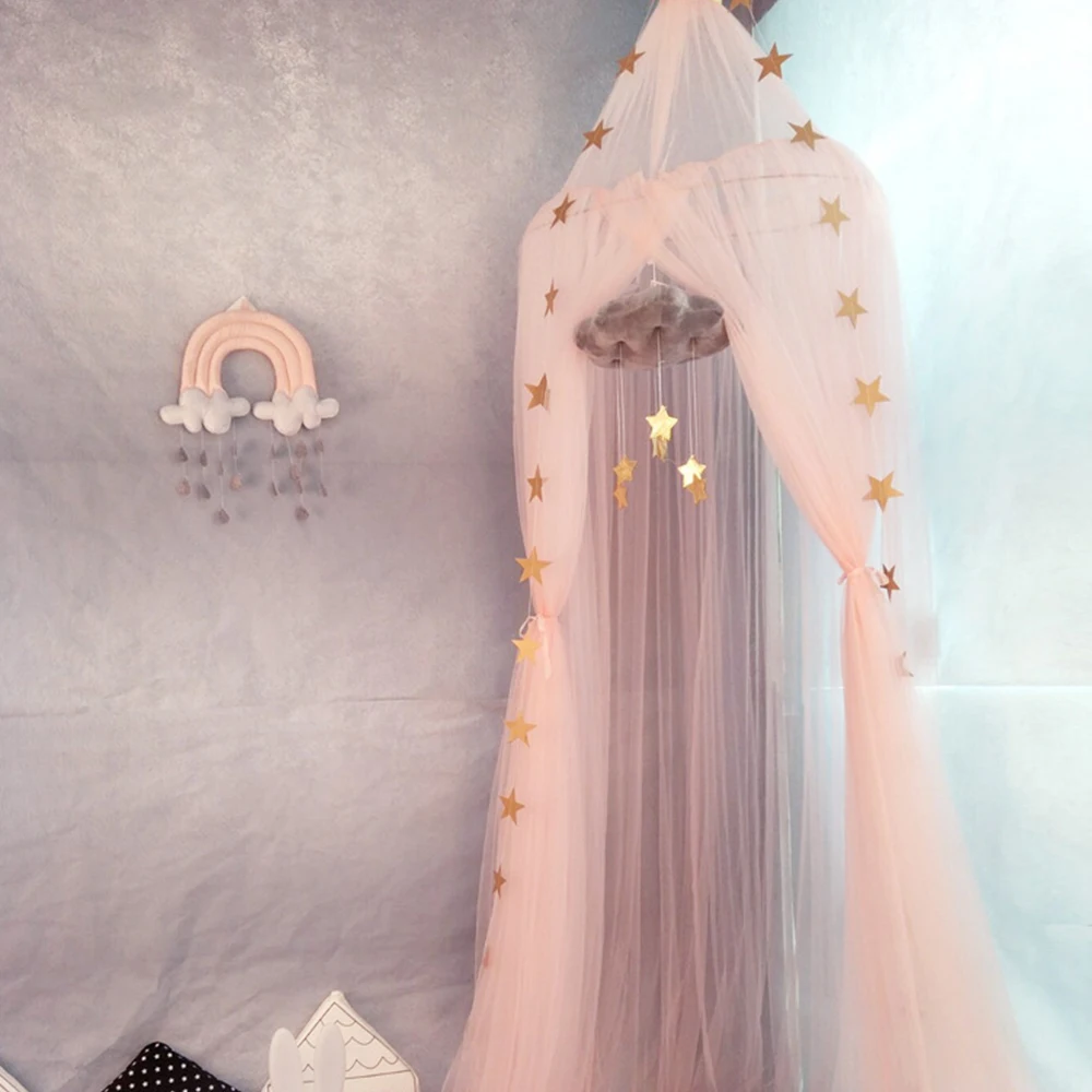 

Kid Bedding Mosquito Net Romantic Round Child Bed Mosquito Net Bed Cover Pink Hung Dome Bed Canopy For Kids Bedroom Nursery