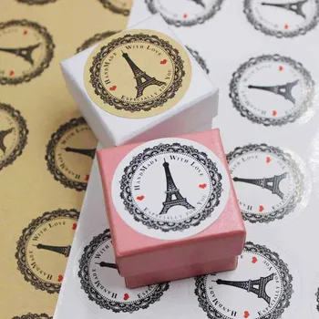 

200PCS Vintage "HANDMADE" Series Kraft seal sticker DIY gifts labels self adhesive EIFFEL TOWER printed tag labels 3.8cm round