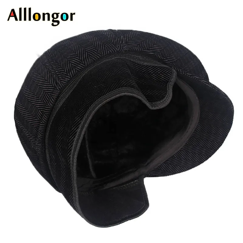 Autumn Winter Dad Hat Warm Beret Wool Male Berets Men tweed Plaid Black newsboy Cap Advance Ivy flat cap Peaked Hats Boina