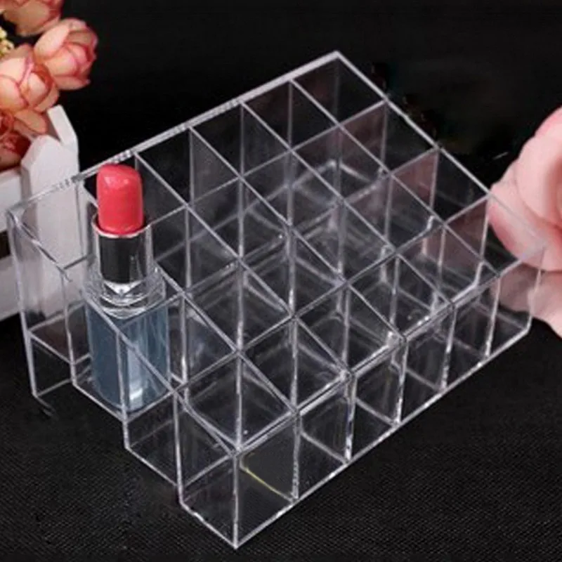 

Hot!!!Generic 24 Stand Trapezoid Clear Lipstick Lotion Makeup Cosmetic Holder Storage Display 2016 beauty new arrive lip