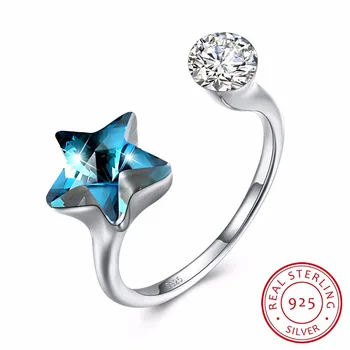 

Lekani Crystals From Swarovski Blue Purple Butterfly Open Rings Adjustable Real S925 Silver Fine Finger Accessories For Women