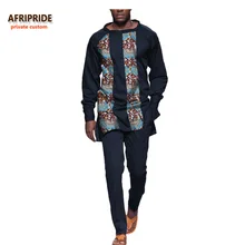 2017 african autumn 2-pieces suit for men AFRIPRIDE full sleeve O-neck top+ankle length slim pant casual mens suit A731605