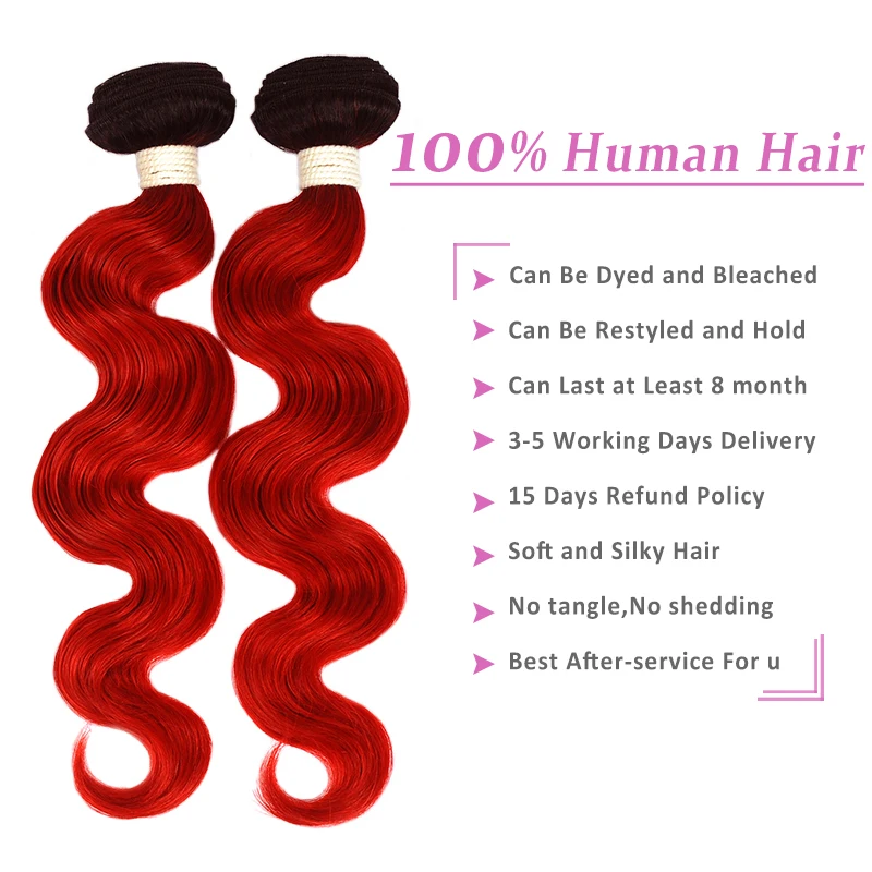 Ombre бразильский волос Weave Связки с закрытием 1B/красный 99J объемная волна Связки с закрытием натуральные волосы толстые Pinshair волосы nonremy