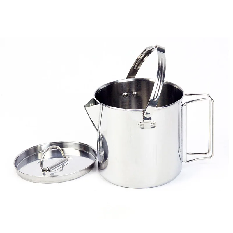 1.2L al aire libre de acero inoxidable de teteras montañismo camping portátil hervir agua colgando de la olla de sopa caliente café vajilla