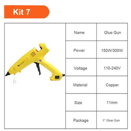 PROSTORMER горячего расплава клея пушка 110-240V Профессиональный Высокая температура ремонт тепловой пистолет пневматические инструменты сделай-сам 20/100/150/300 Вт клеевой пистолет - Цвет: Kit 7