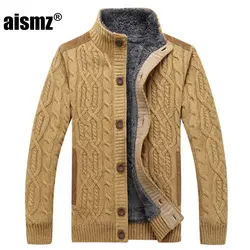 Aismz Для мужчин свитера зимний теплый толстый бархат свитер однобортная модель Повседневное кардиган Для мужчин свитера узор трикотаж 3XL