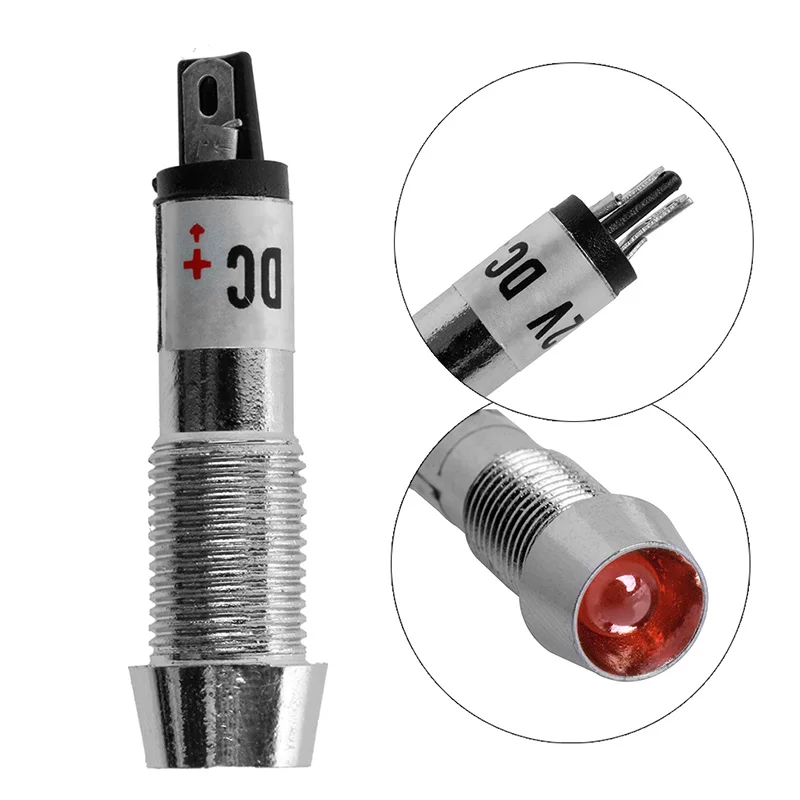 1Pc DC 12V 8mm Thread ADP8 1 Red LED Indicator Light Panel Signal Pilot