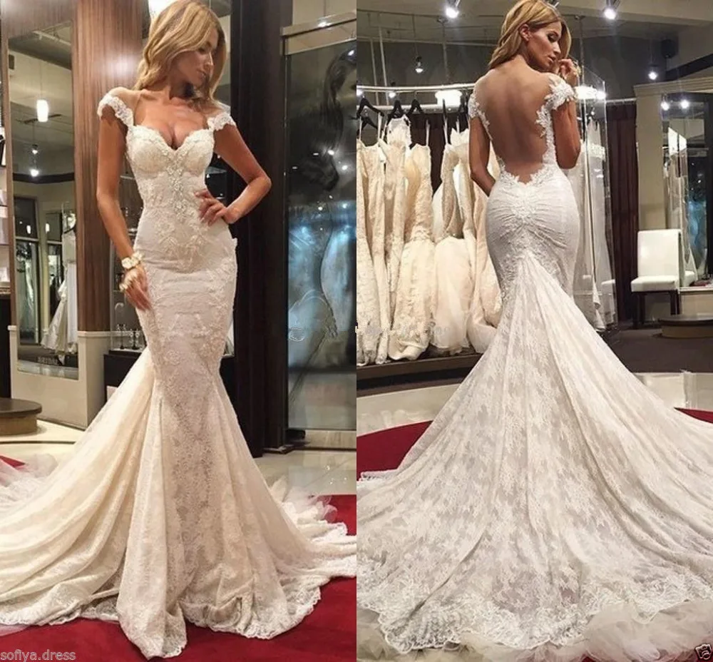 Сексуальная русалка свадебное платье 2017 кружева see through невесты vestido де noiva халат